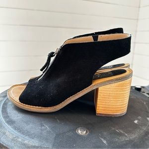 Latigo Venice Suede Zip Stacked Block Heel Open Toe Bootie Sandal Ladies Size 8M